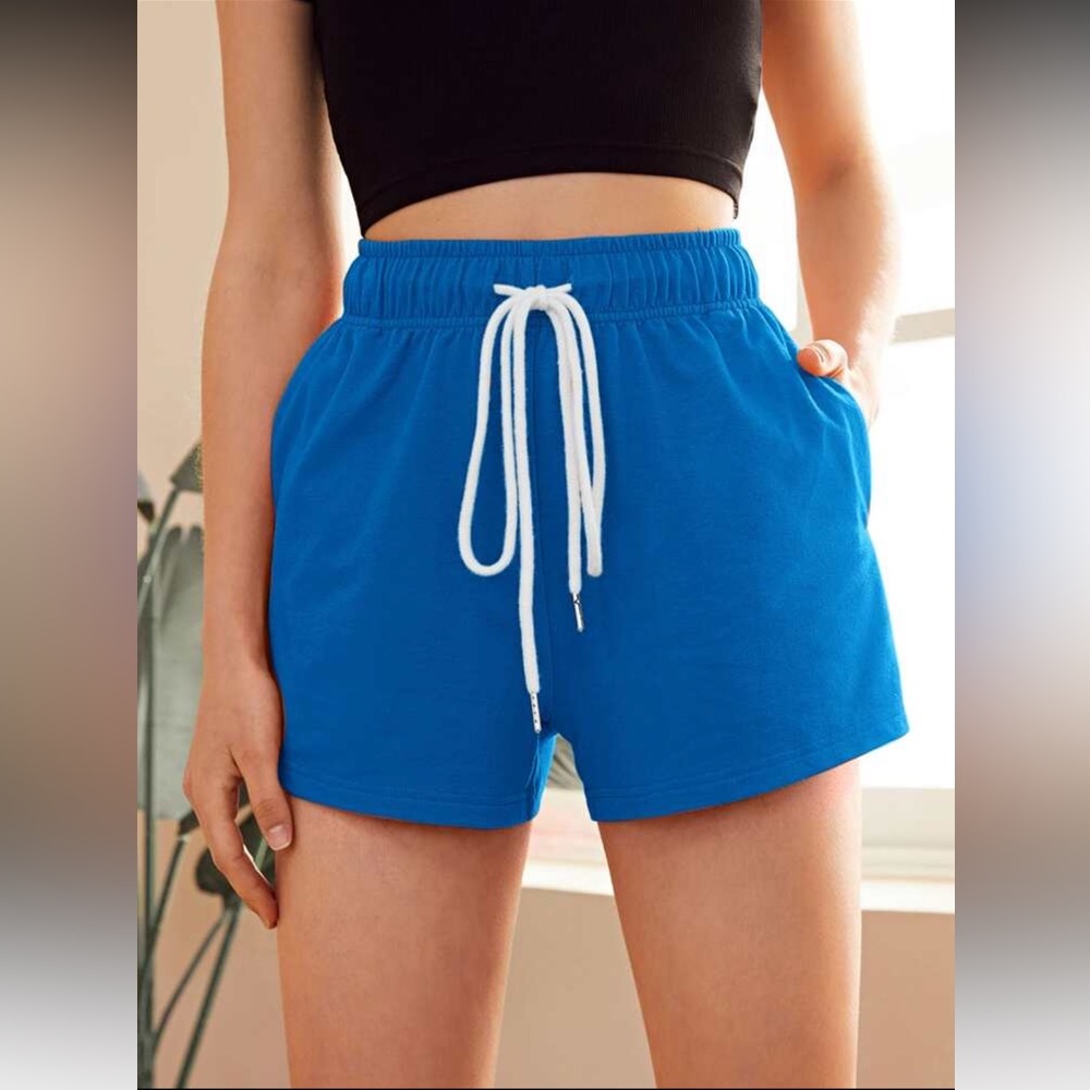 Blue Highwaisted Women's Sweat/Track Shorts | size 6 M with Drawstring | Shein